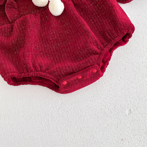 2 Pc Baby Girl Festive Bodysuit Pom Pom Collar