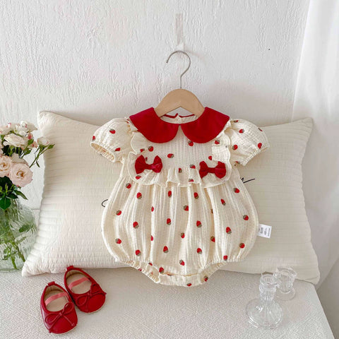 Baby Girl Strawberry Contrast Collar Bodysuit