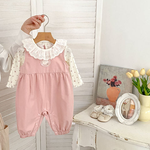 2 Pc Baby Girl Floral Shirt & Pink Jumpsuit Set
