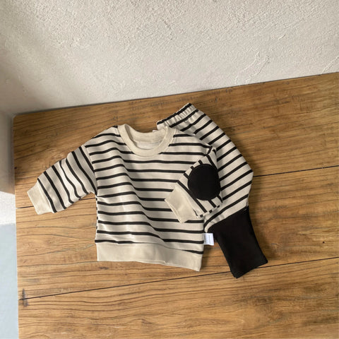 2 Pc Baby Boy Striped Elbow-Patch Sweatshirt & Pants Set