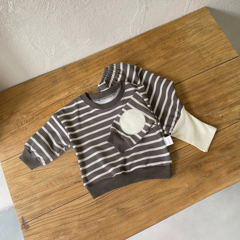 2 Pc Baby Boy Striped Elbow-Patch Sweatshirt & Pants Set