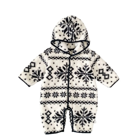 Unisex Baby Snowflake Fluffy Hooded Romper