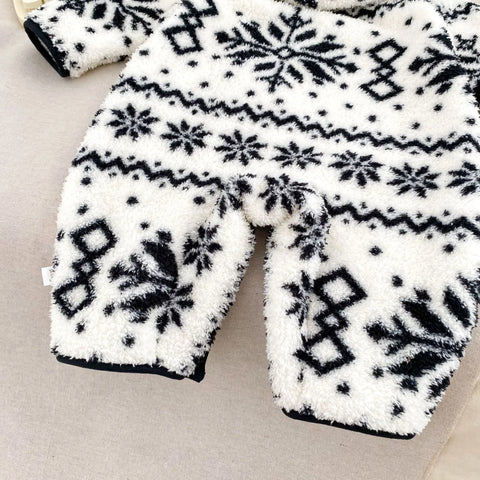 Unisex Baby Snowflake Fluffy Hooded Romper