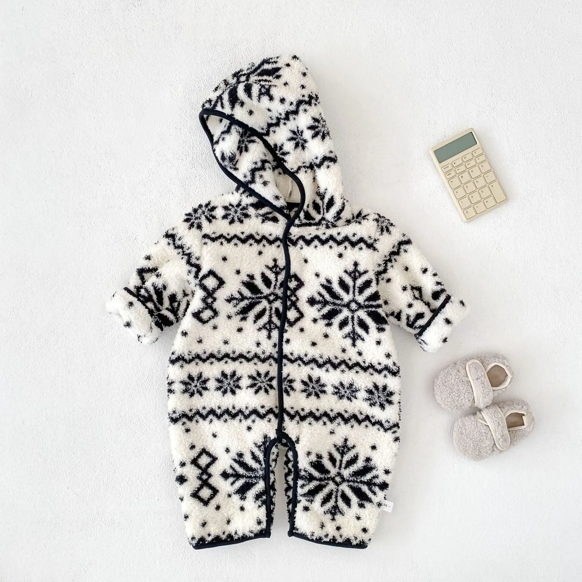 Unisex Baby Snowflake Fluffy Hooded Romper