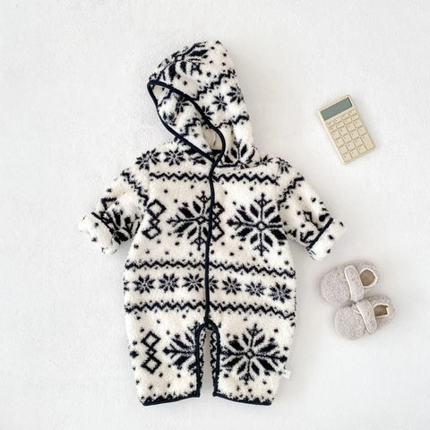 Unisex Baby Snowflake Fluffy Hooded Romper
