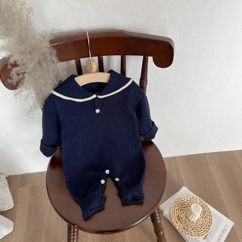 Baby Boy Sailor Collar Knit Romper